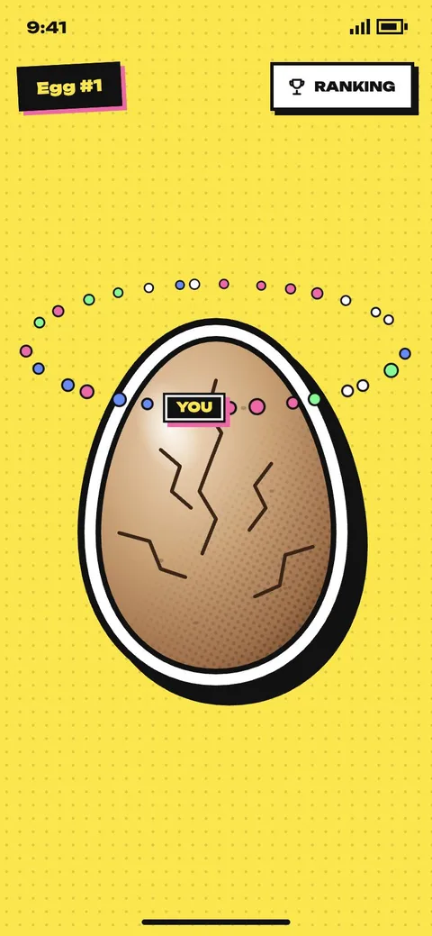 Tap the Egg screen — the egg cracking live