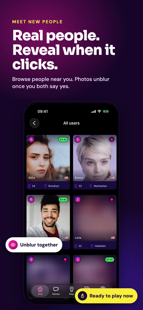 VibMe screen — real people nearby ready to connect