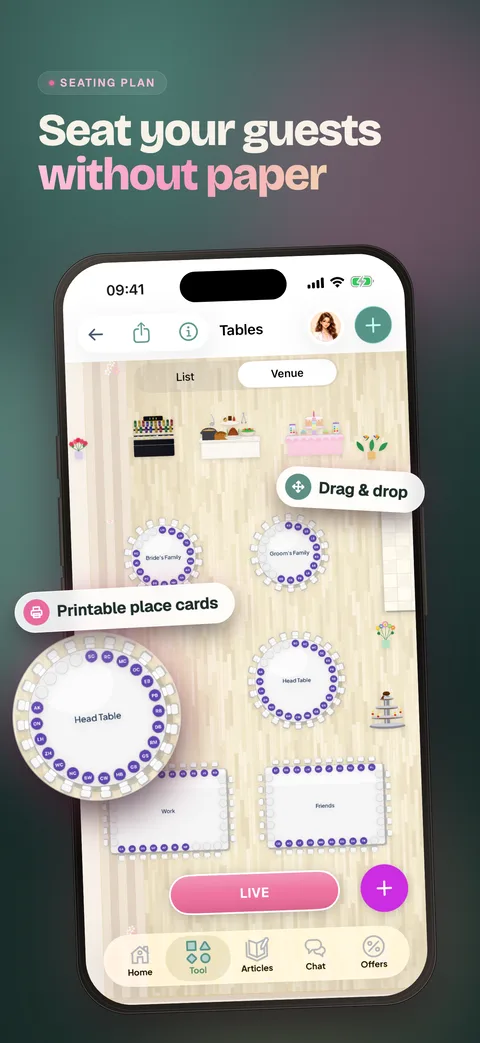 Wevowly screen — seating plan without paper cards